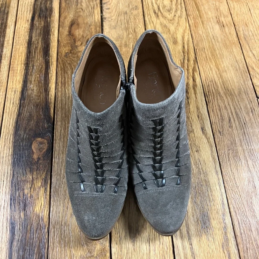 Franco Sarto Dean Grey Suede Whipstitch Ankle Boots Block Heel Womens‎ 7M
